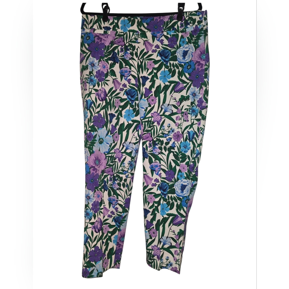 Talbots Cream Floral Cropped Pants with Blue, Purple & Green Print